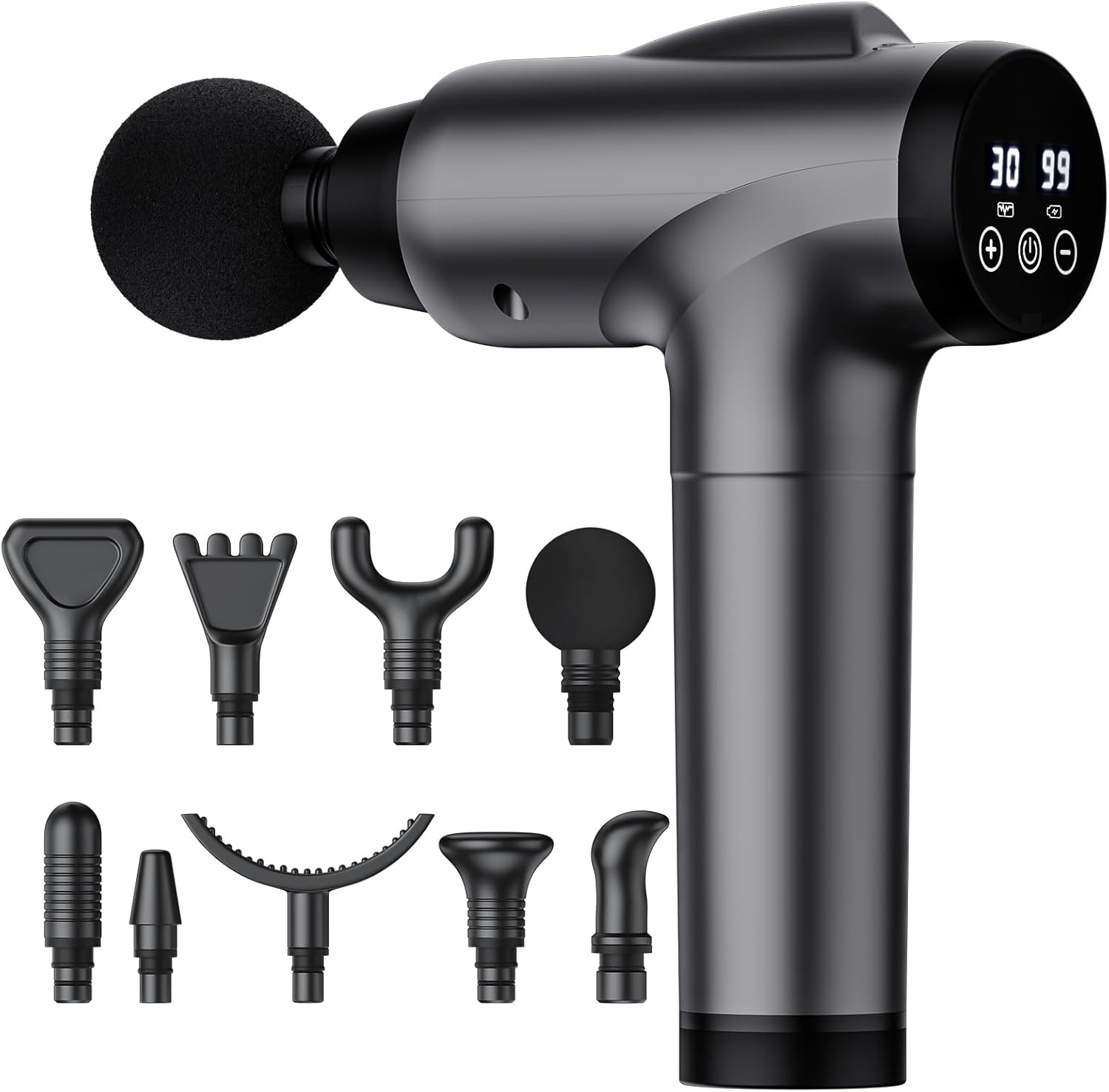 OLsky Massage Gun Deep Tissue 30 Speeds 9 Attachments Handheld (Grey)
